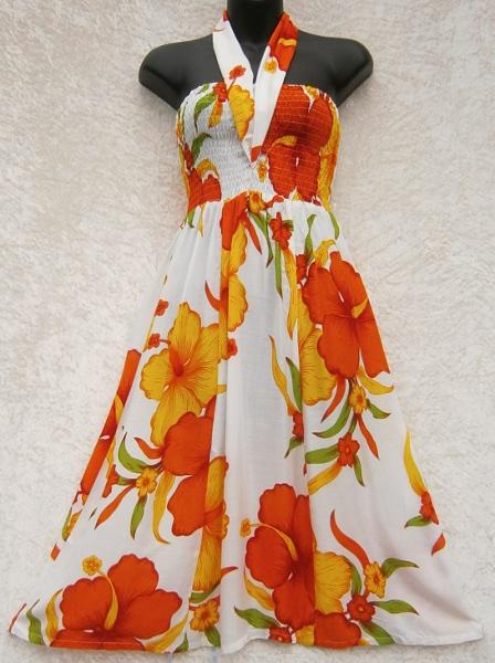 Wholesale Bright Flower Ribbon Sarong Dress with Elastic Bodice, Double  Sash and Scalloped or Straight Hemline